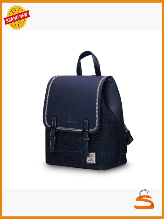 Harris Tweed & Vegan Leather Backpack, Scottish Design, Adjustable Straps